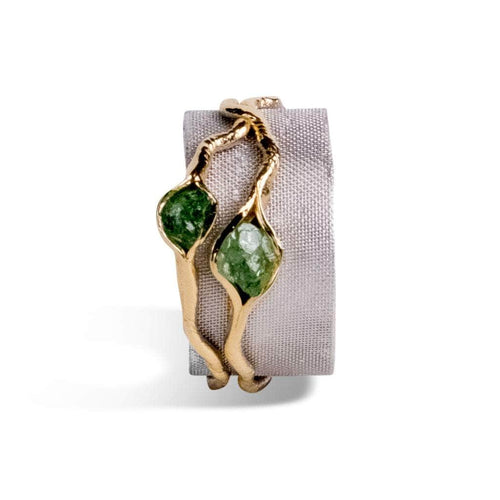 Vissa Handcrafted 18K Gold and White Rhodium-Plated 925 Sterling Silver Ring with Natural Raw Tsavorite